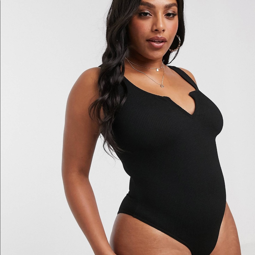 ASOS Curve crinkle notch black one piece